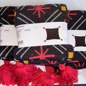 Ikea VINTERFINT Pillow Cushion Cover 20" x 20" Black/Red Stars Set of 3 NEW
